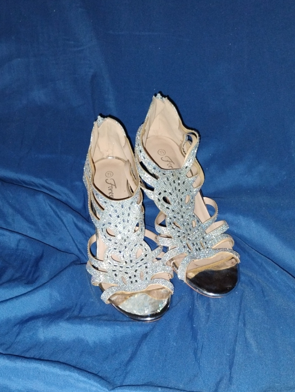 Silver Rhinestone Strappy High Heels